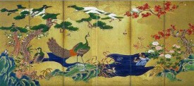 japanese painting bird and flowers on silk