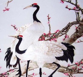 Chinese silk Embroidery two cranes on a rock