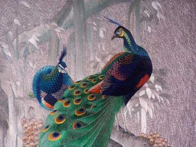 Chinese hand embroidery peacocks