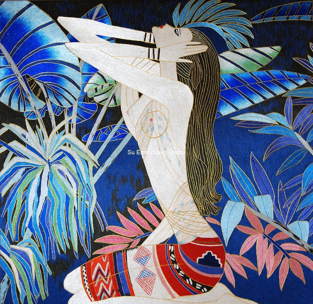 chunさま専用希少！MURRAL Scenery embroidery 2 Vintage Chinese Silk Embroidery Art Wall Hanging Paper
