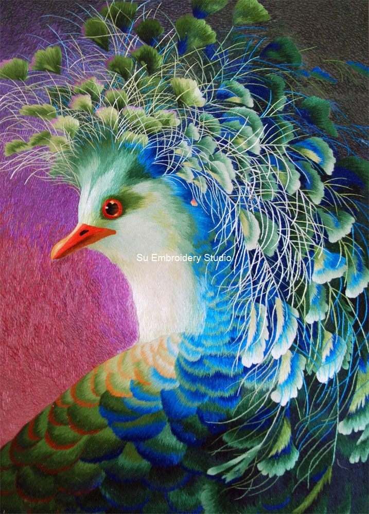 chinese silk embroidery peacock