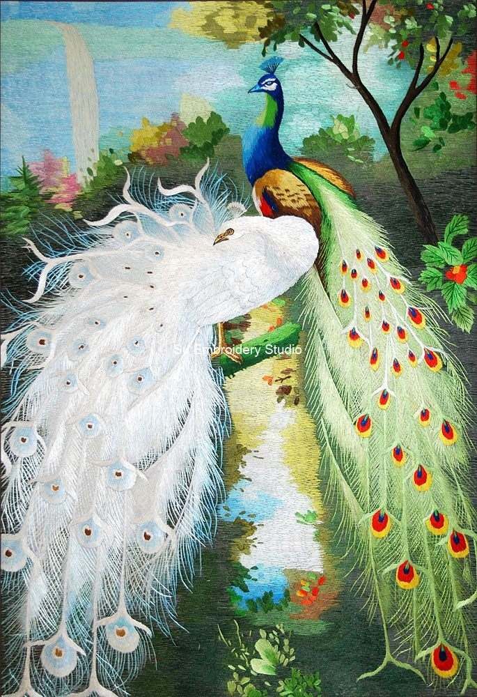 chinese silk embroidery peacocks