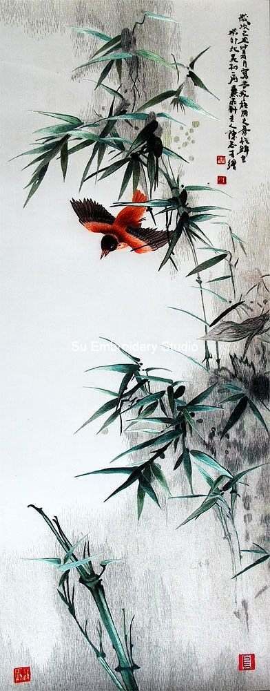 chinese silk embroidery bamboo plants
