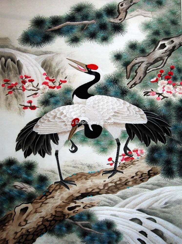 chinese embroidery crane
