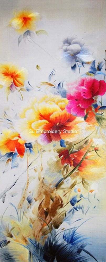 Flowers Chinese Silk Embroidered Art for Sale | Su Embroidery