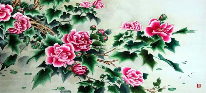 chinese silk embroidery peony flowers