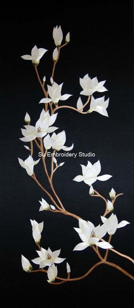 white magnolia chinese silk embroidery