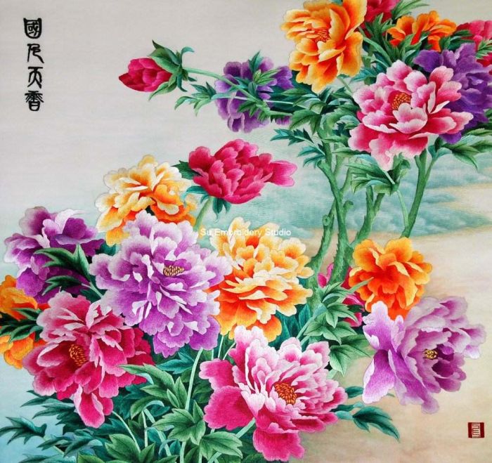 peony chinese silk embroidery