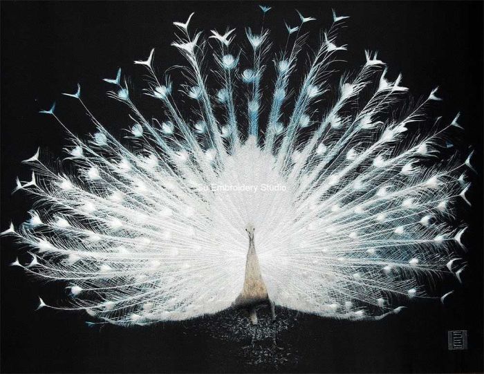 chinese silk embroidery 'white peacock'