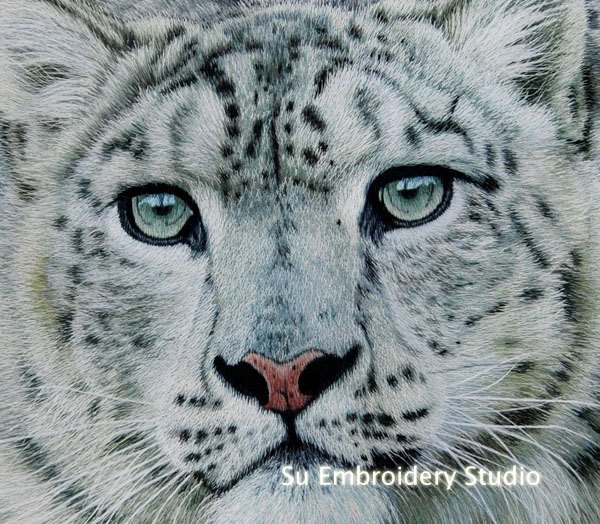 silk hand embroidered 'snow leopard'