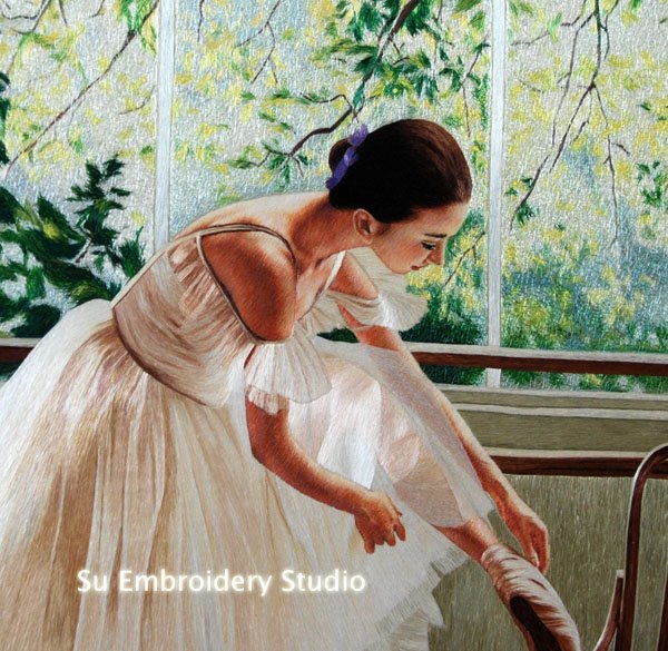 closeup of silk embroidery painting 'ballet dancer'