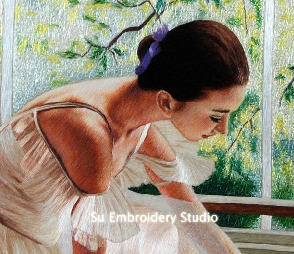 closeup of silk embroidery painting 'ballet dancer'