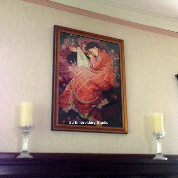 framed silk embroidery 'lady with pipa'