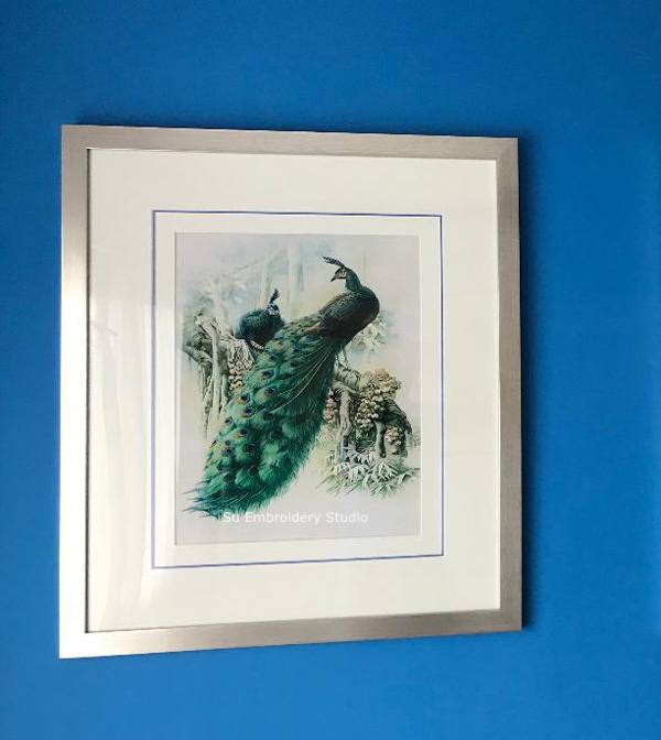 framed silk embroidery 'two peacocks'