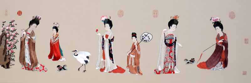 chinese silk embroidery 'Court Ladies Adorning Their Hair with Flowers'