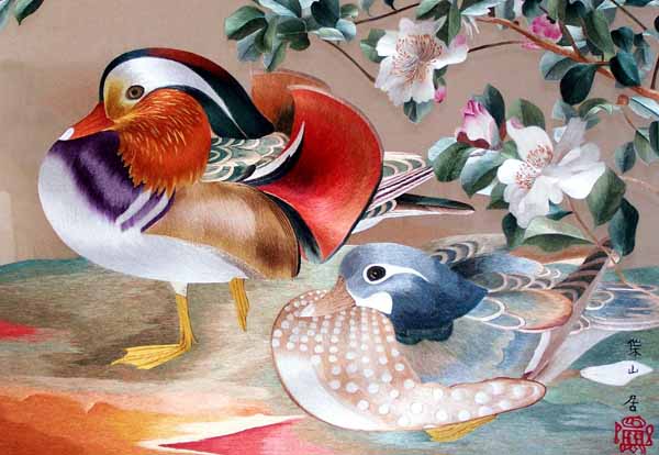 silk embroidered mandrin ducks