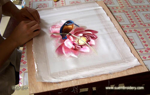 mount chinese silk embroidery step 6