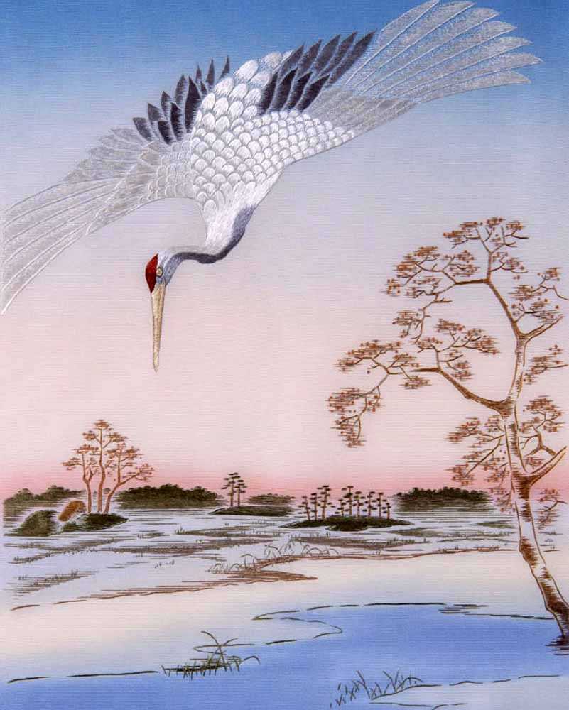 japanese silk embroidery 'crane'
