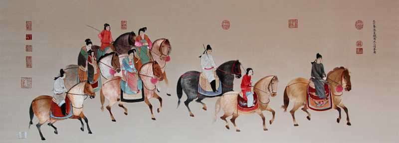 chinese siilk embroidery painting 'lady guoguo on spring outing