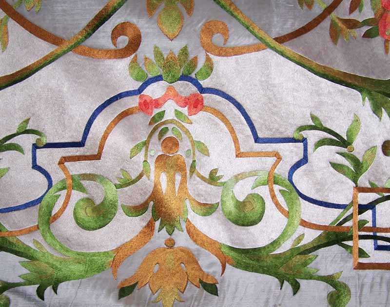 closeup of silk embroidery on velvet