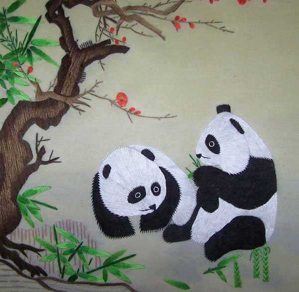 low quality chinese silk embroidery panda