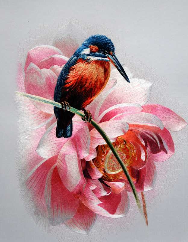 Kingfisher bird chinese silk embroidery