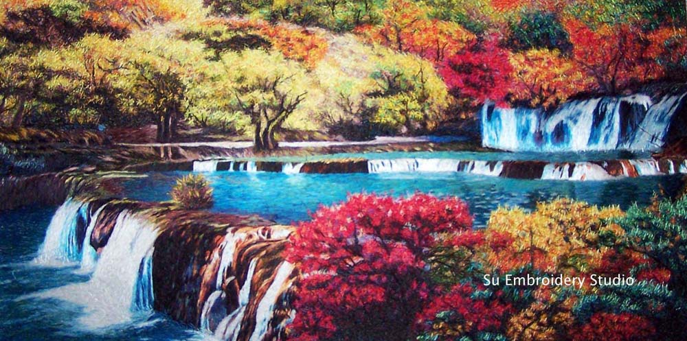 jiuzhaigou landscape chinese silk embroidery