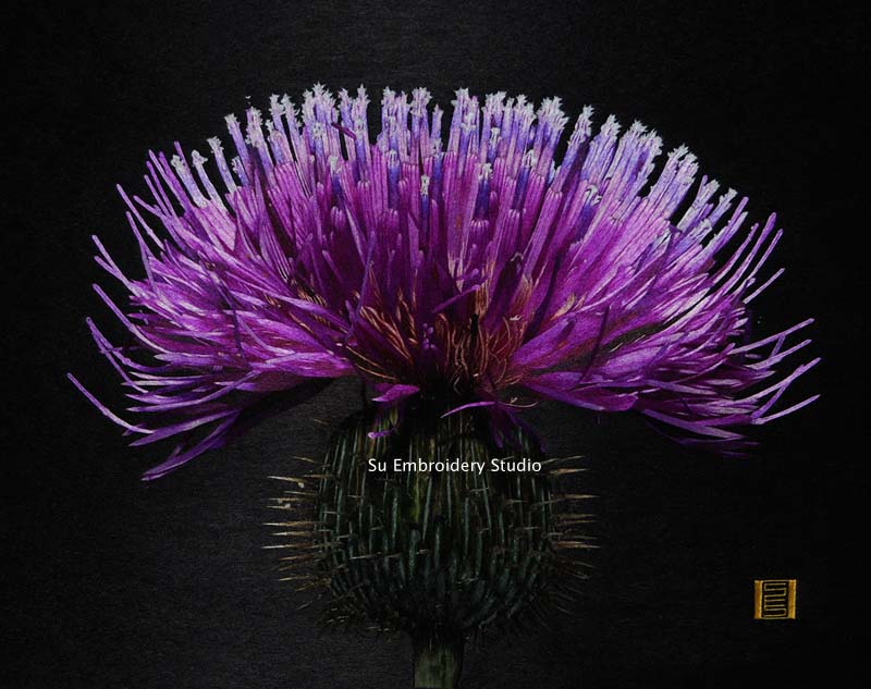 Thistle silk embroidery made by Su Embroidery Studio