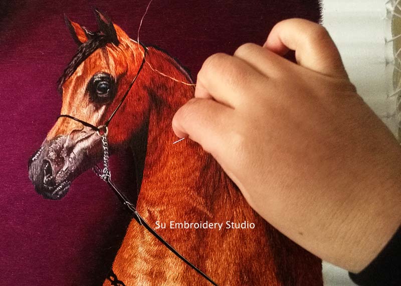 arabian horse hand embroidered silk art
