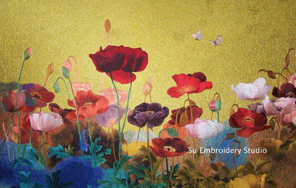 chinese silk embroidery 'Poppy Flowers'