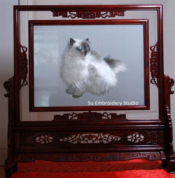 double sided silk embroidery cat 1