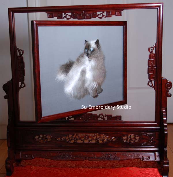 double sided silk embroidery cat 3