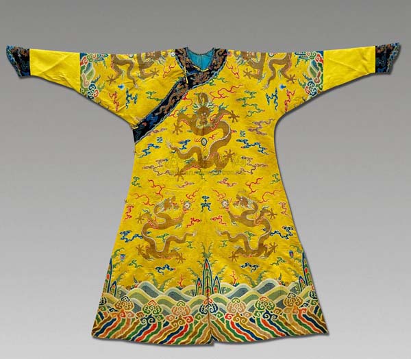 chinese emperor's dragon robe with silk hand embroidery work
