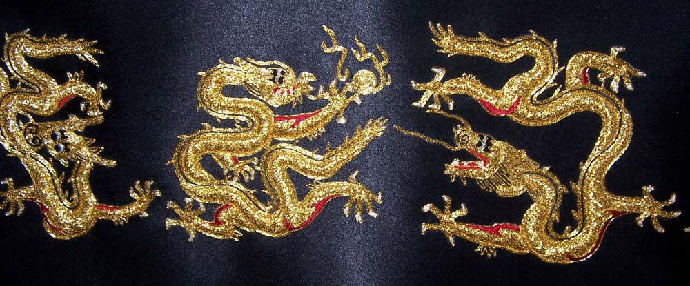 closeup of Chinese gold embroidery 'Nine Dragons'