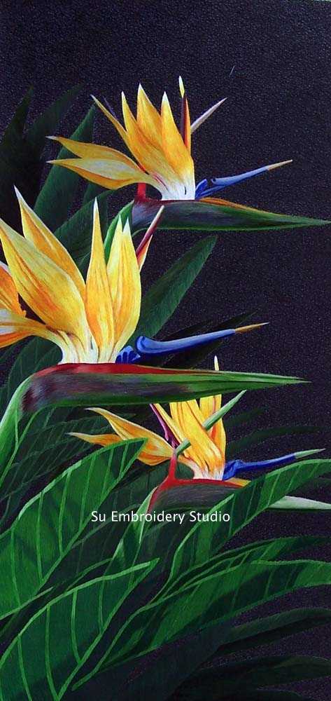 hand embroidered silk 'bird of paradise'