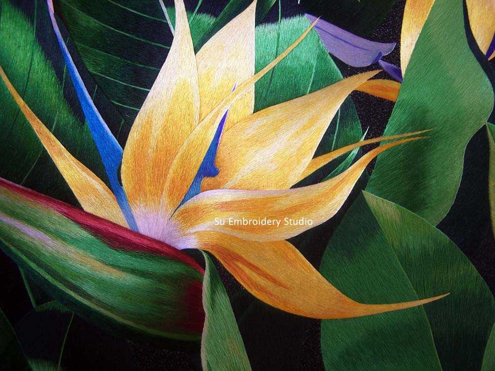 chinese silk embroidery 'bird of paradise' closeup