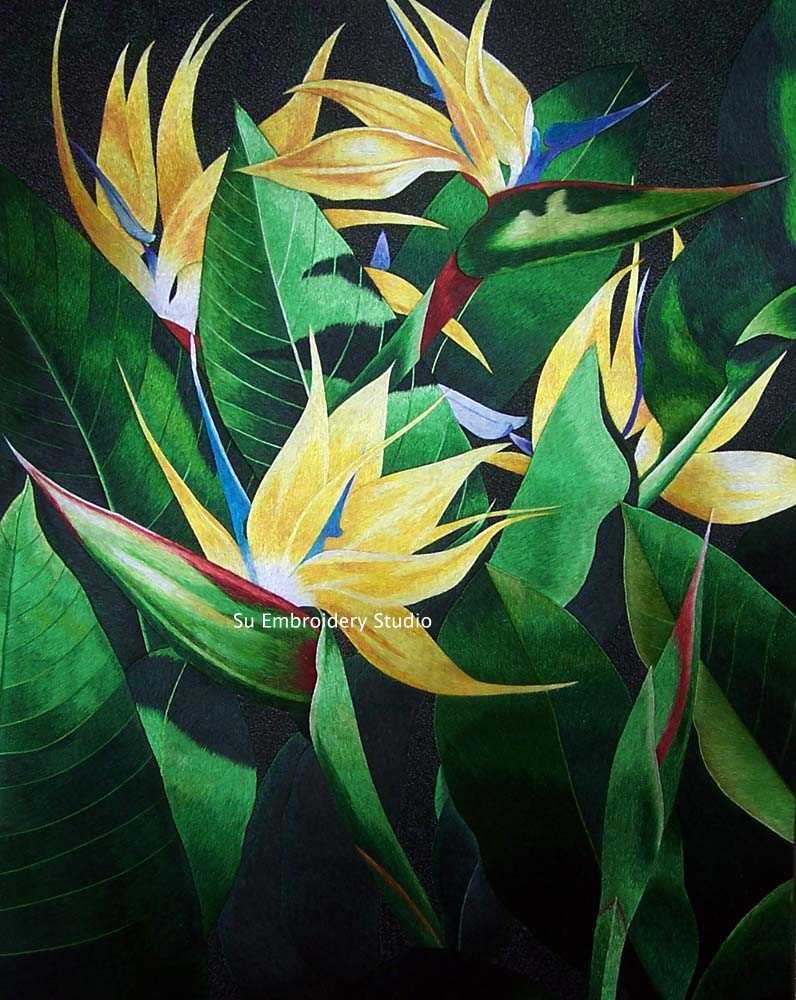 chinese silk embroidery 'bird of paradise'