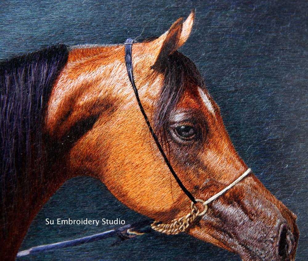 closeup of silk embroidered art 'Arabian Horse'