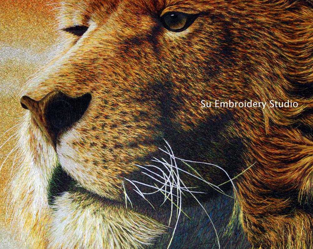 chinese embroidery 'lion' closeup