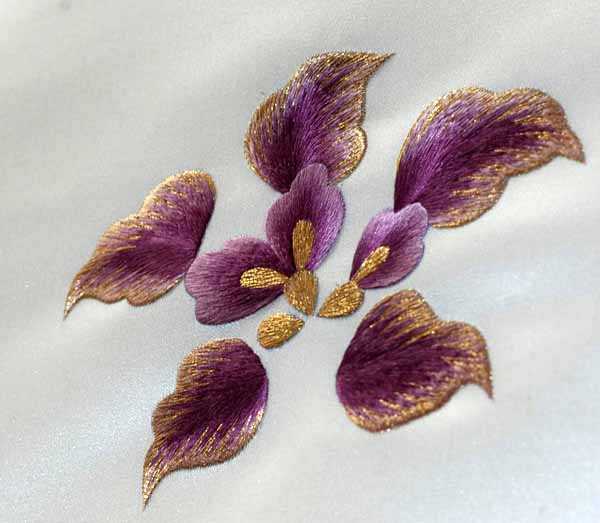 silk embroidery with gold thread embroidery