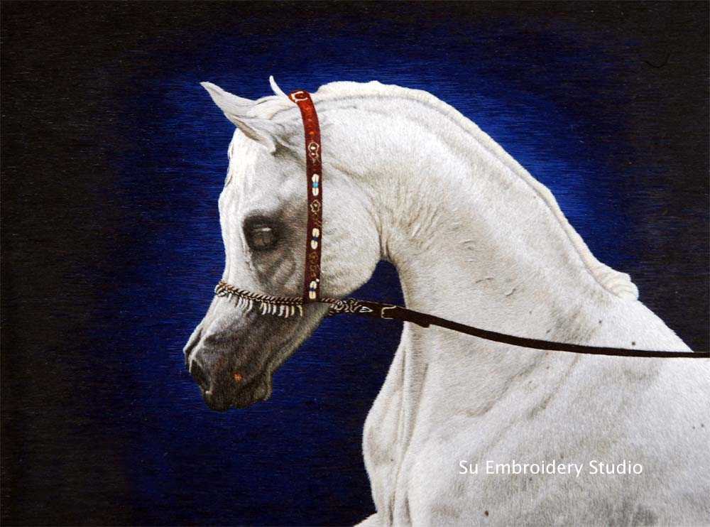 Chinese silk embroidery of White Horse