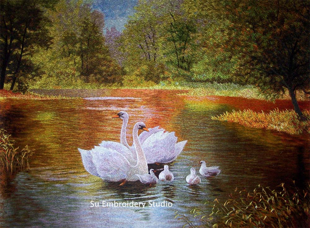 silk embroidery swans