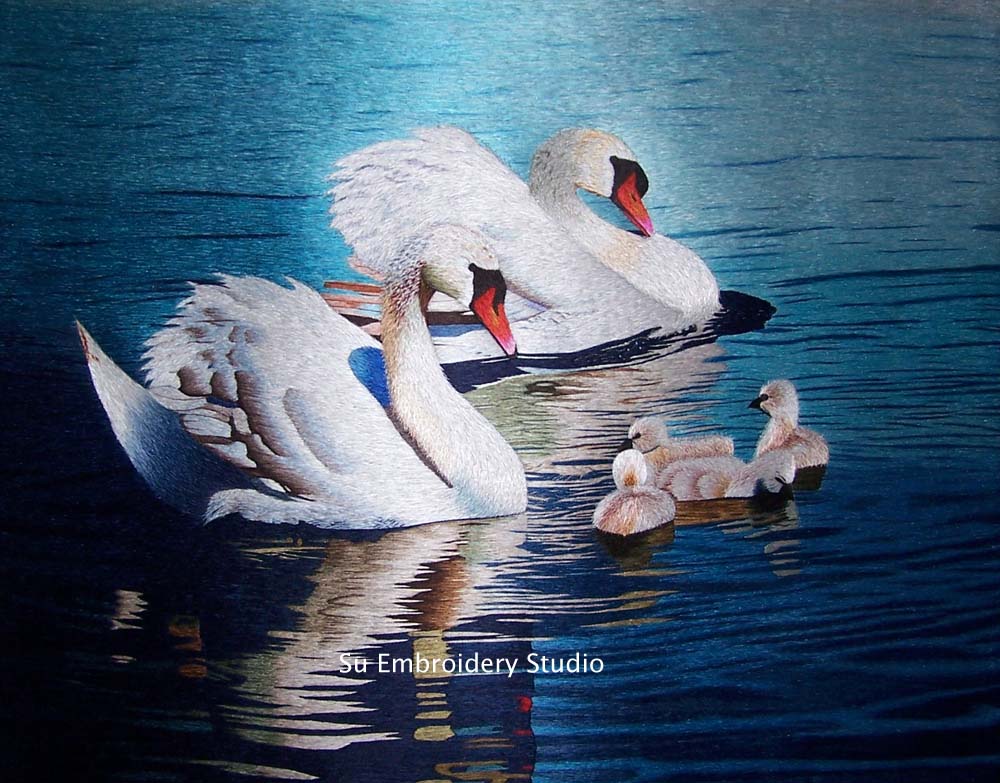 swan chinese silk embroidery