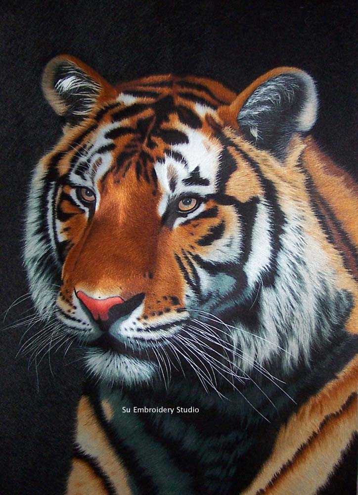 chinese silk embroidery tiger head