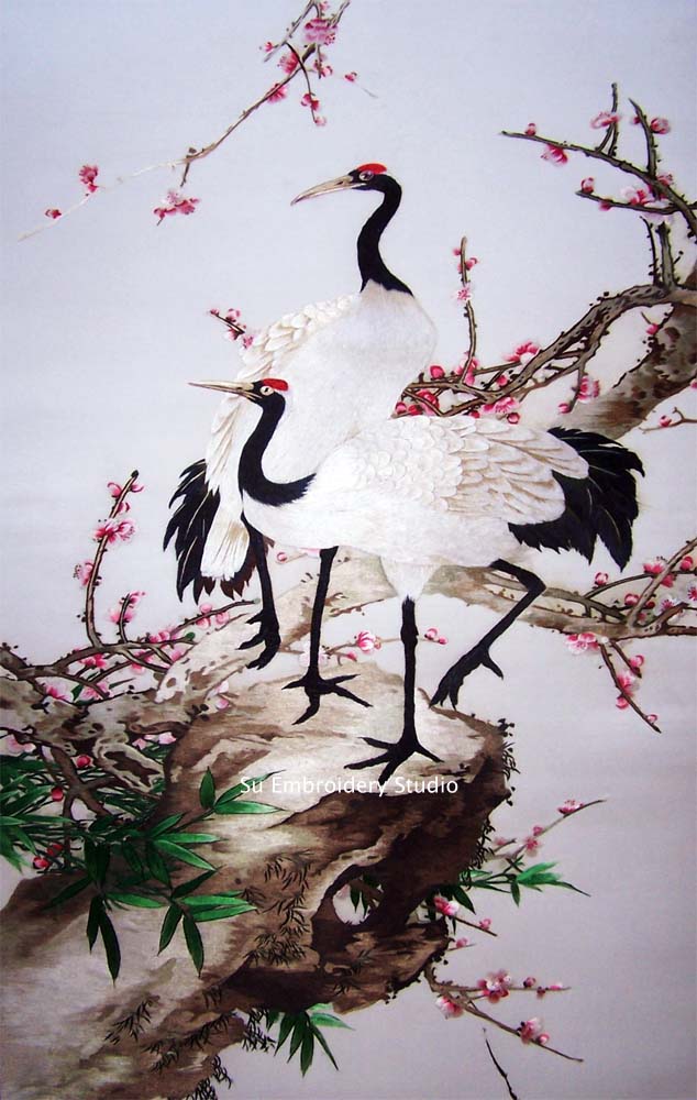 cranes Chinese silk embroidery painting