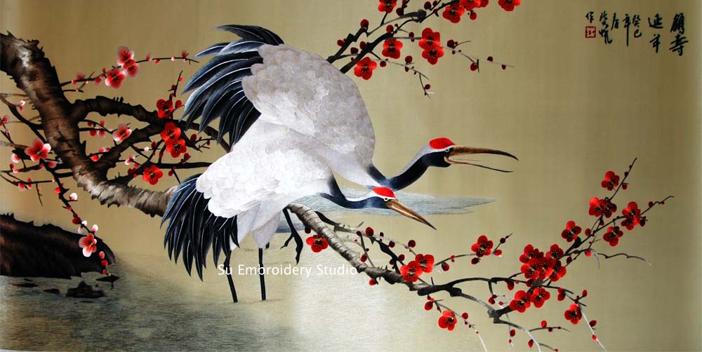 cranes and plum blossoms Chinese silk embroidery