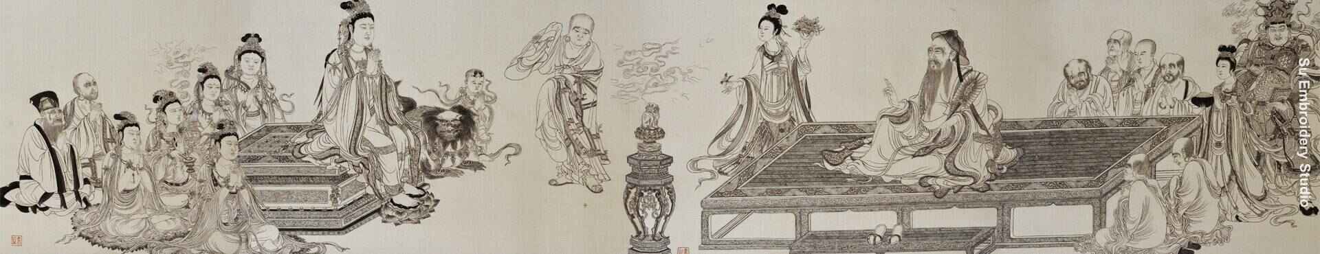 Chinese silk embroidery artwork Vimalatiti Preaching Doctrines