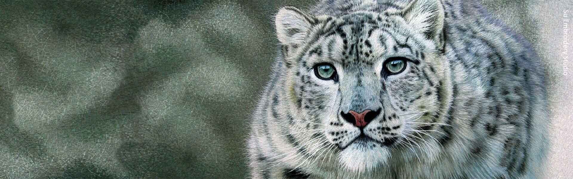 silk embroidery snow leopard