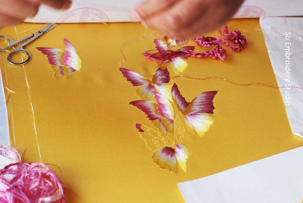 silk hand embroidered butterflies