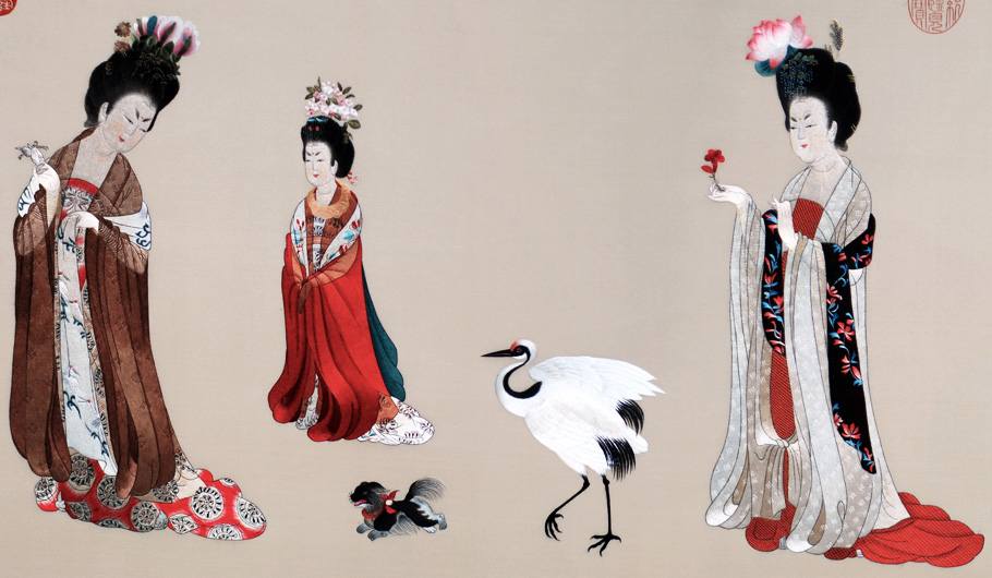 Chinese silk embroidery painting of ladies in the Tang Dynasty